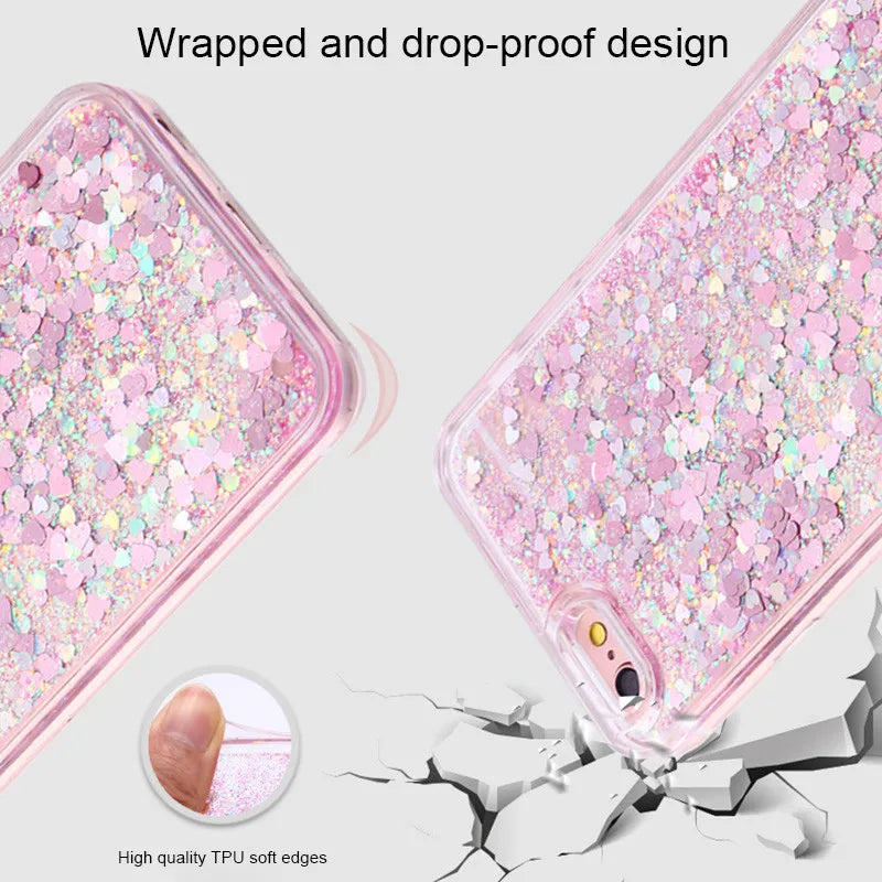 Love Heart Stars Glitter Phone Case For iPhone 15 14 13 12 11 Pro Max XS XR SE 2022 7 8 Plus Dynamic Liquid Quicksand Back Cover