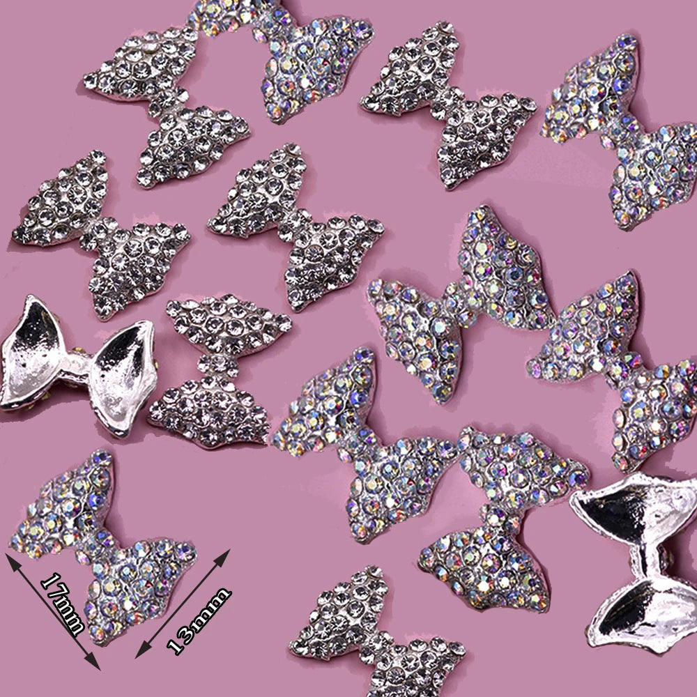10Pcs Full Glitter Diamond Bow 3D Nail Charms 13*17MM Clear/AB Crystal Bow Rhinestone DecorChristams Kawaii Bow Manicure Parts