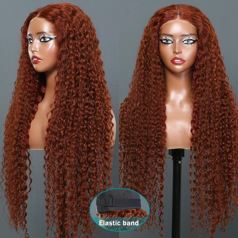 Perruques de cheveux humains bouclés 250 % HD brun rougeâtre ondulés profonds brun rougeâtre