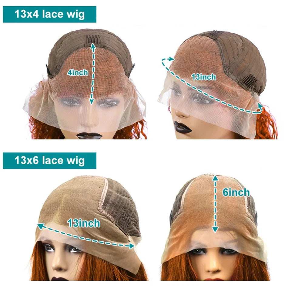 Perruques de cheveux humains bouclés 250 % HD brun rougeâtre ondulés profonds brun rougeâtre