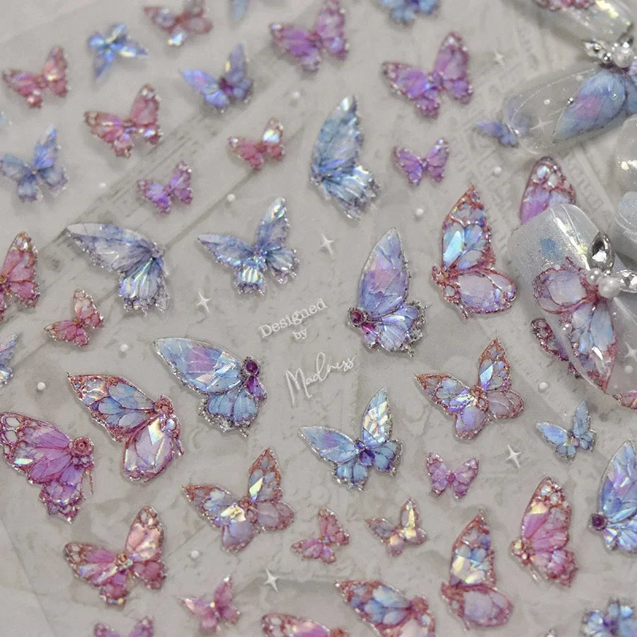 1 pieza de pegatinas para decoración de uñas con diseño de mariposa Aurora en relieve 5D, calcomanías autoadhesivas para decoración de uñas, suministros para uñas acrílicas 3D DIY