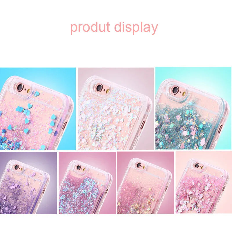 Love Heart Stars Glitter Phone Case For iPhone 15 14 13 12 11 Pro Max XS XR SE 2022 7 8 Plus Dynamic Liquid Quicksand Back Cover
