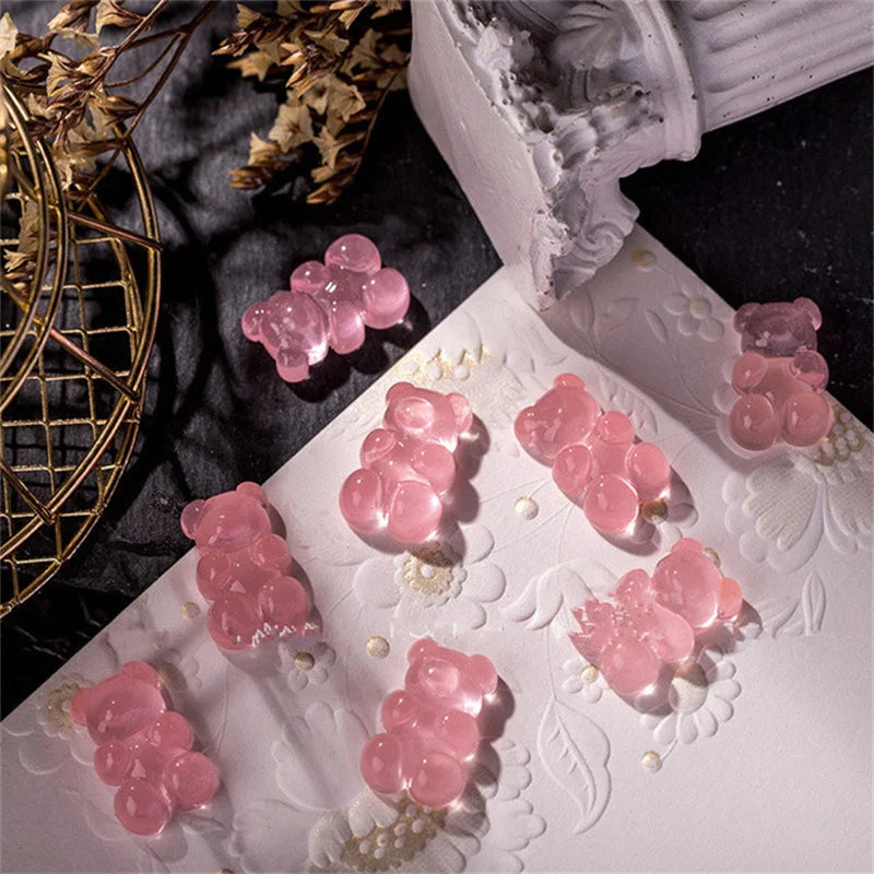 10 piezas de dijes de resina para decoración de uñas con dibujos de osos de gelatina en 3D, accesorios Kawaii, decoraciones para uñas a presión, suministros de bricolaje, piezas