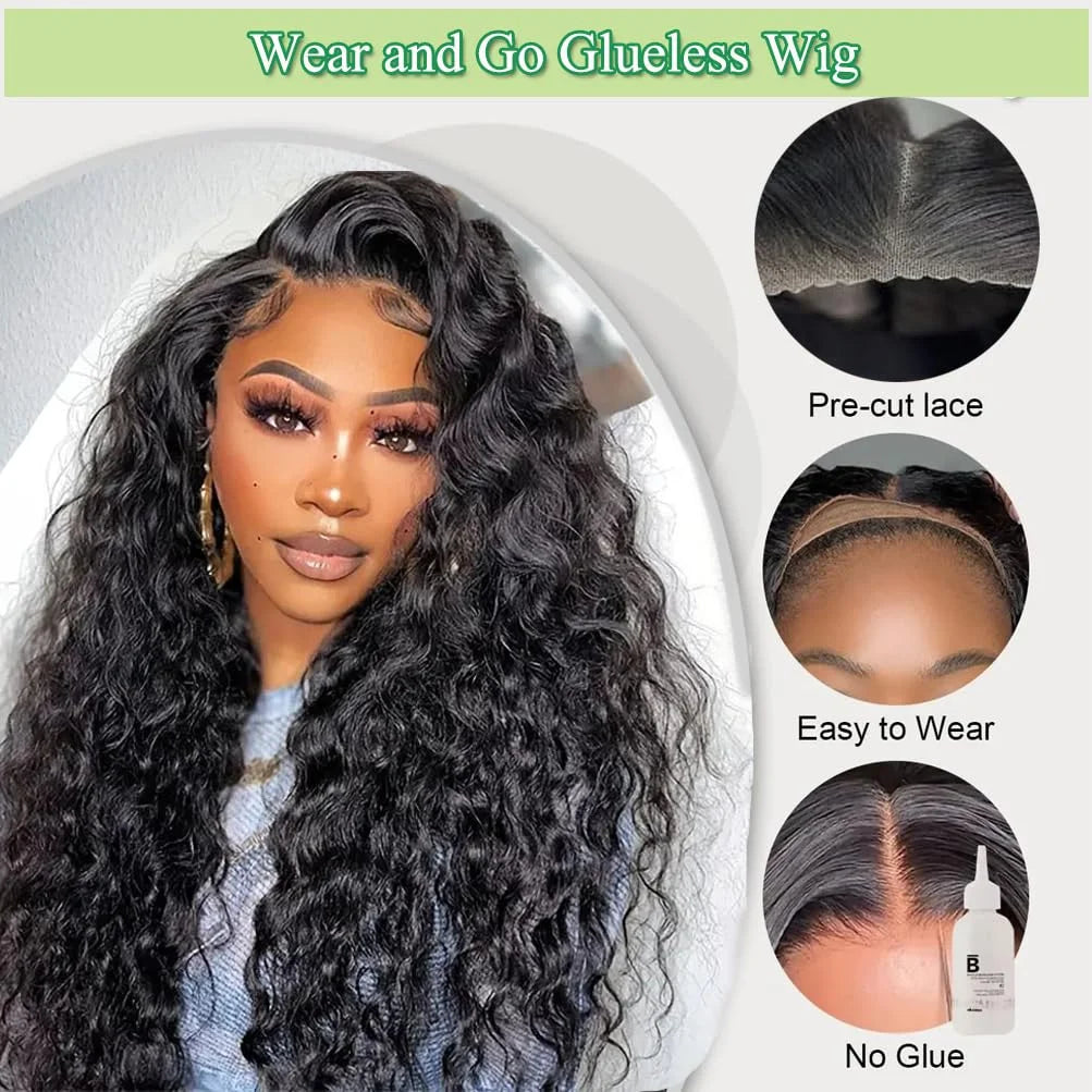 Deep Wave Glueless Wig Human Hair Ready To Wear And Go PrePlucked For Women Precut 13x6 Frontal