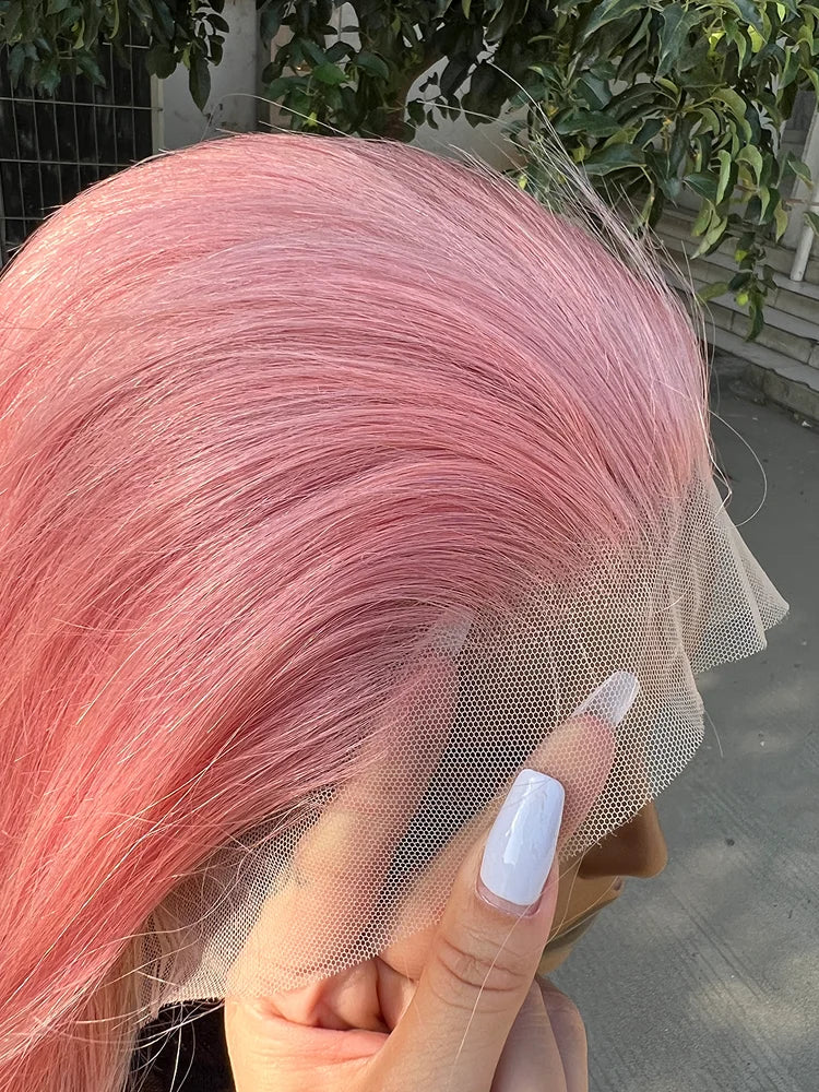 Pelucas frontales de encaje recto y corto de color Bob con encaje transparente pre-arrancado