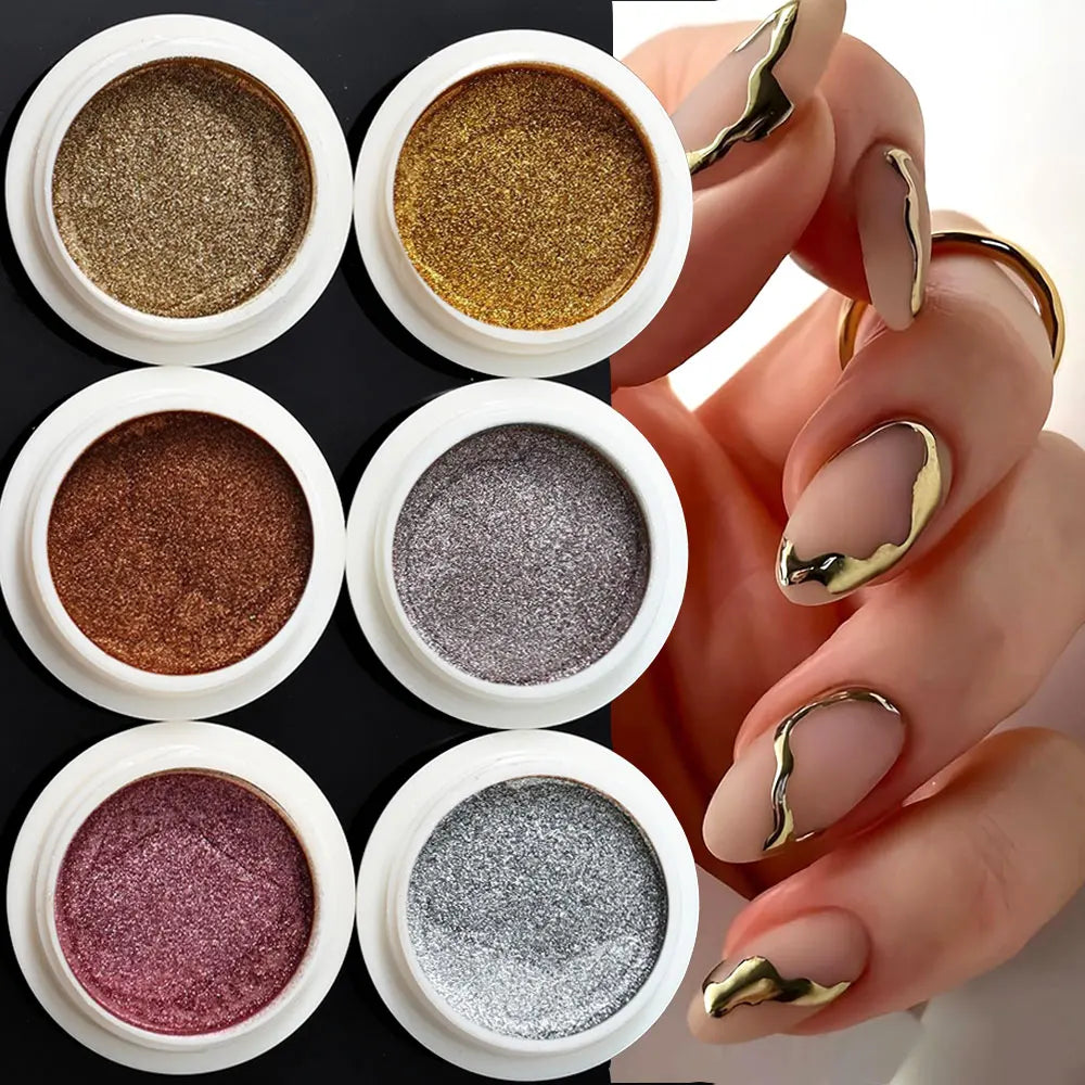 6Pcs Chrome Nail Powder Metallic Mirror Glitter Effect Holographic Metallic Chrome Powder for Nails Rose Gold Chrome Nail Powder