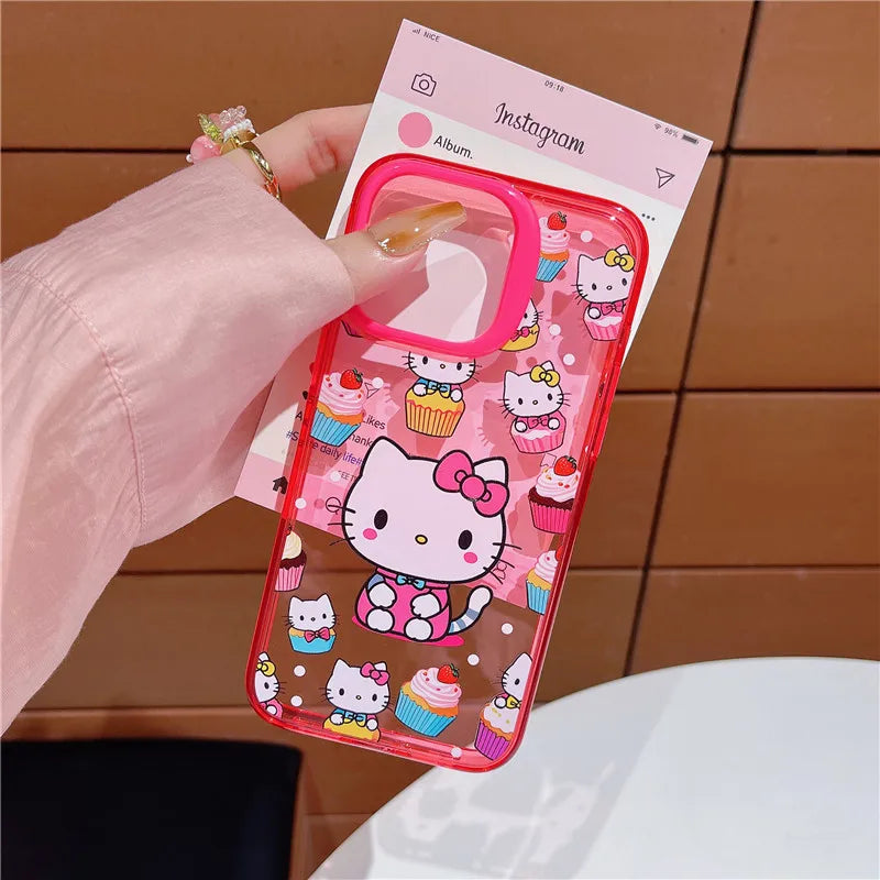 Coque de téléphone rose mignonne Hello Kitty Saniro Dessert Cake pour iPhone 13 14 15 Pro Max Kitty Hamburg Hot Dog Macaroon Clear Y2k cover