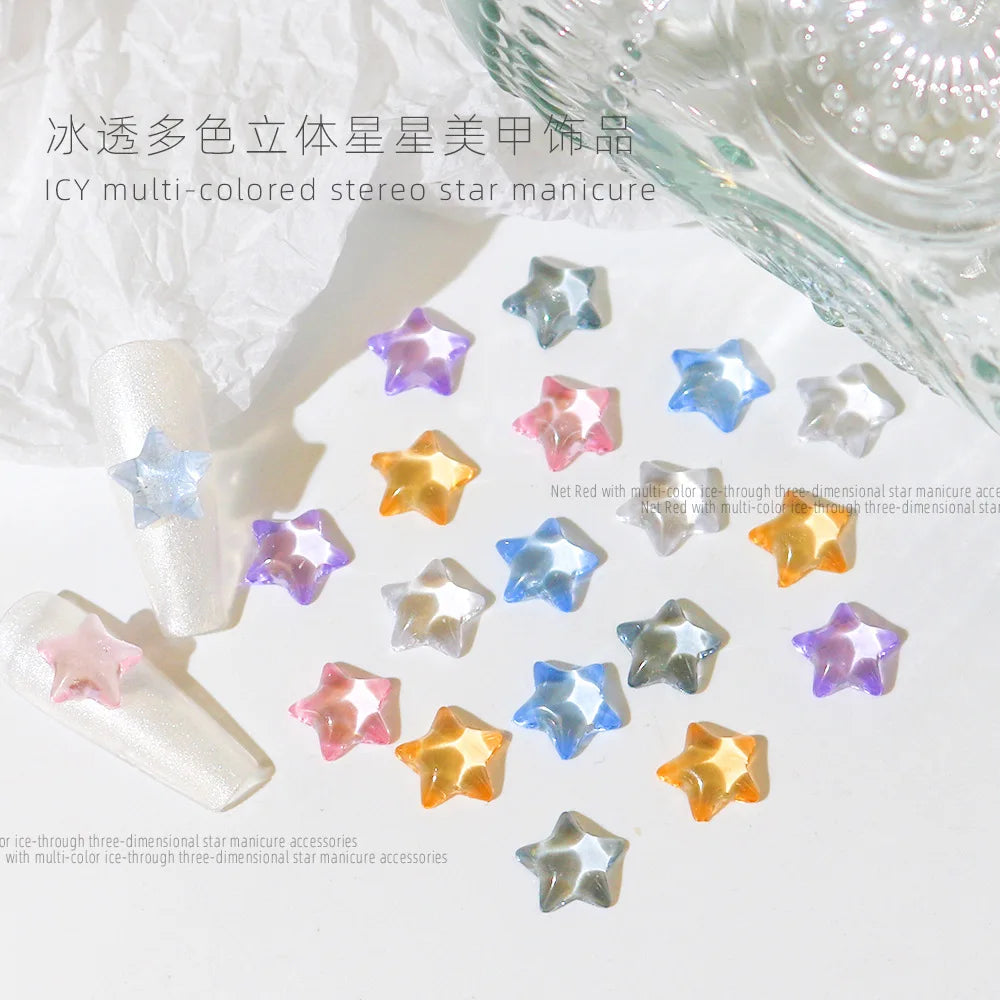 50 piezas de abalorios de estrella transparentes de colores variados para uñas, 10 mm, resina plana, diamantes de imitación, estrellas de cristal, joyería, decoración de uñas, manicura DIY*
