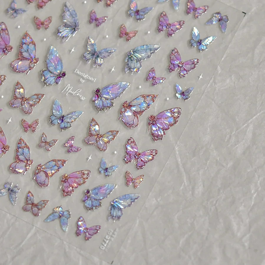 1 pieza de pegatinas para decoración de uñas con diseño de mariposa Aurora en relieve 5D, calcomanías autoadhesivas para decoración de uñas, suministros para uñas acrílicas 3D DIY