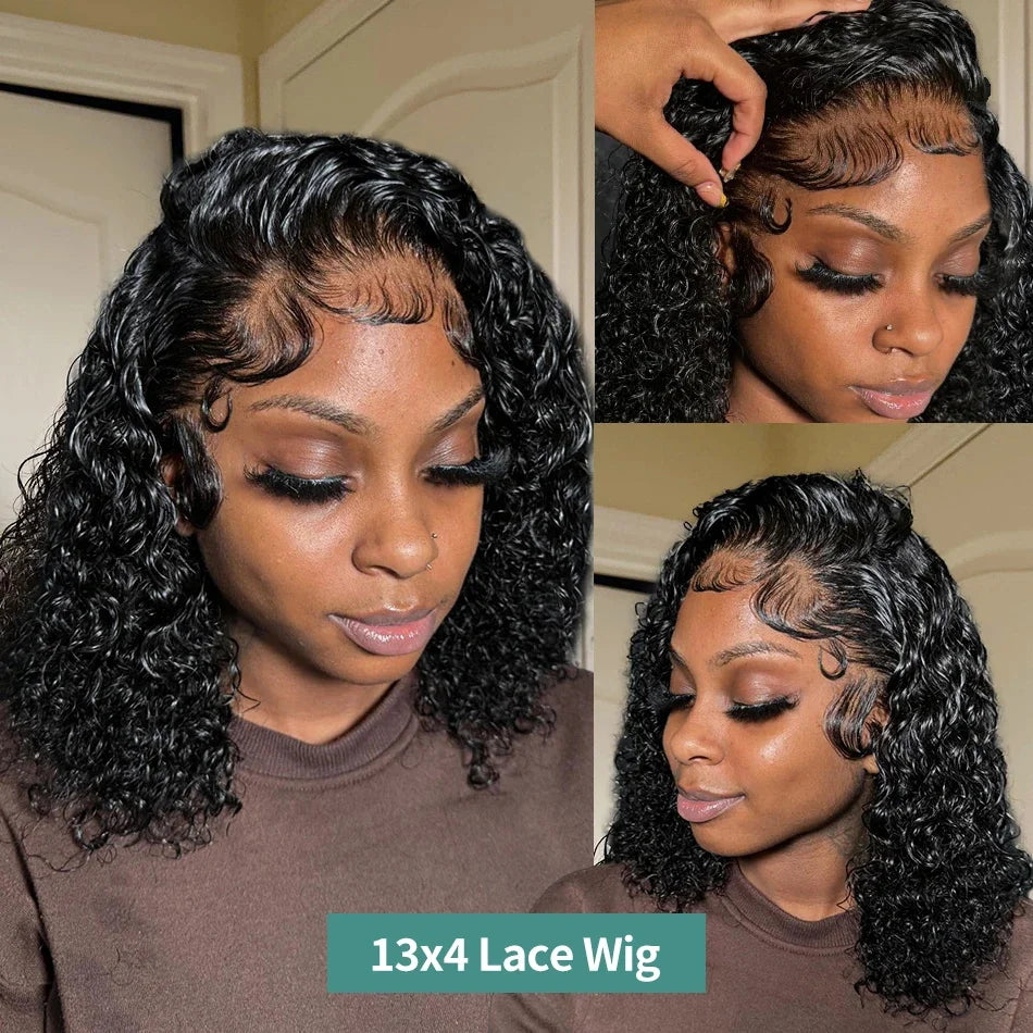 Perruques de cheveux humains courts ondulés 13X6 HD Lace Frontal Wig 13x4