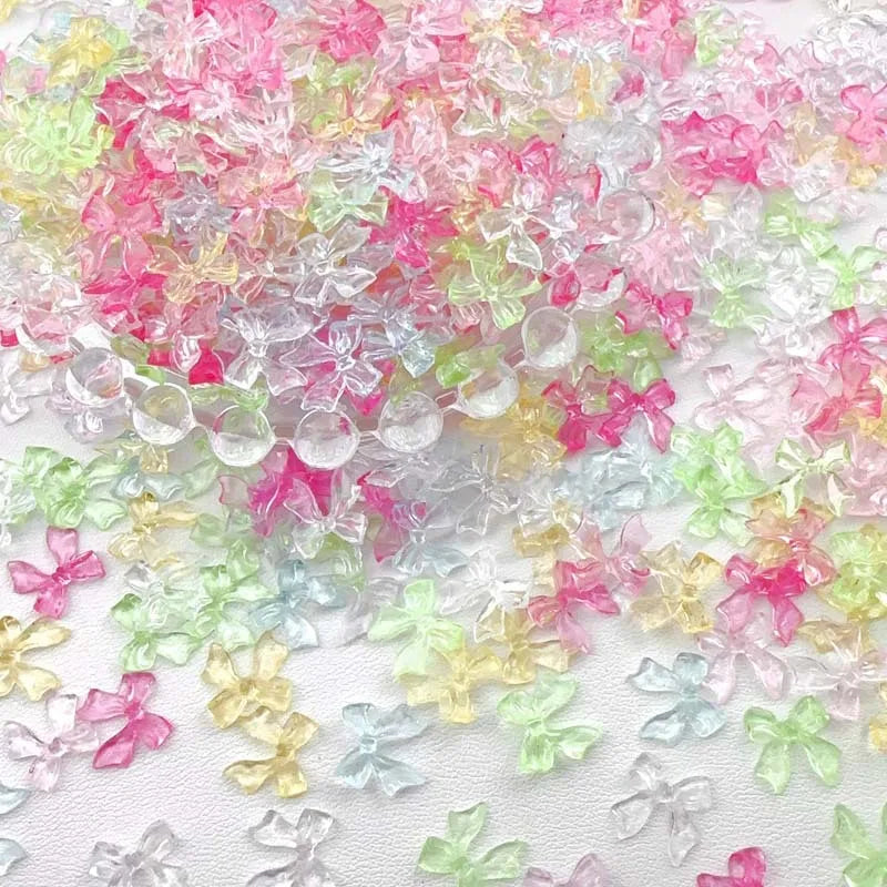 100pcs Cute Resin Bowknot Nail Charms Candy Color Clear Nail Art decoration Accessories Manicure DIY Handmade Crafts