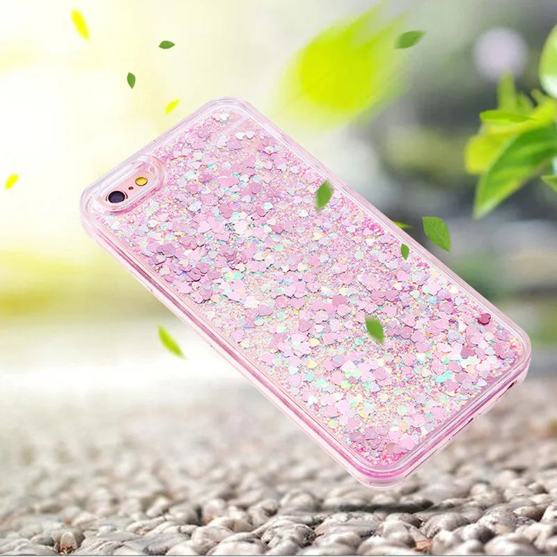 Love Heart Stars Glitter Phone Case For iPhone 15 14 13 12 11 Pro Max XS XR SE 2022 7 8 Plus Dynamic Liquid Quicksand Back Cover