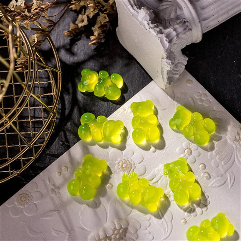 10 piezas de dijes de resina para decoración de uñas con dibujos de osos de gelatina en 3D, accesorios Kawaii, decoraciones para uñas a presión, suministros de bricolaje, piezas
