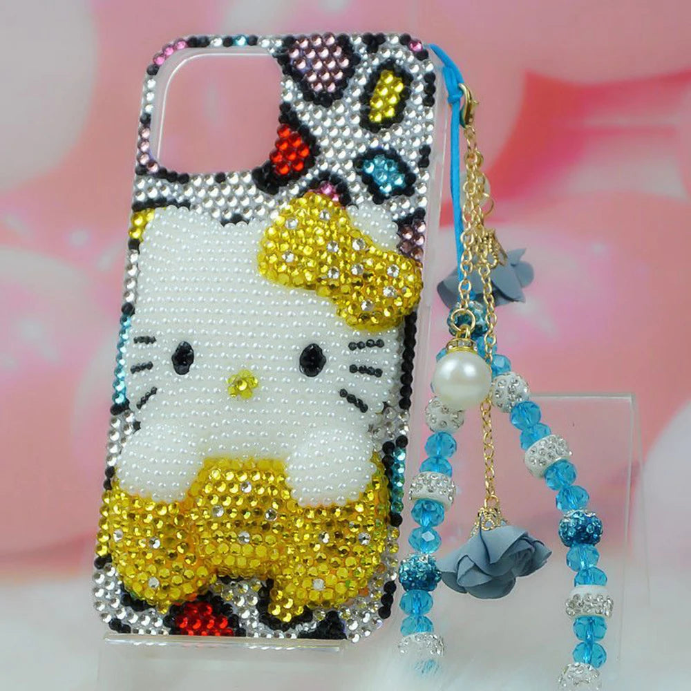 Rhinestone Bling Crystal Phone Case Chain For iPhone 16 12 13 14 15Pro Max X Xs XR 7 8 Plus SE 2 3 10 Transparent Bumper Cover