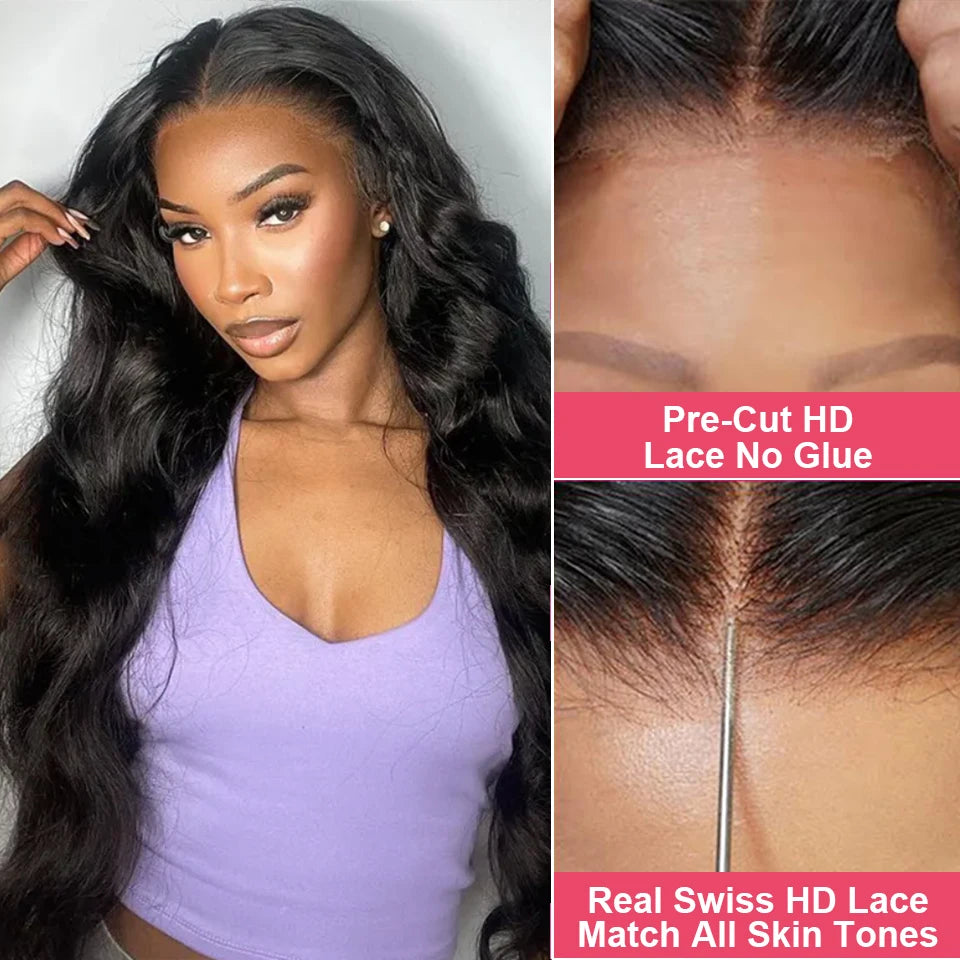 Perruque sans colle en cheveux humains brésiliens pré-épilés Body Wave