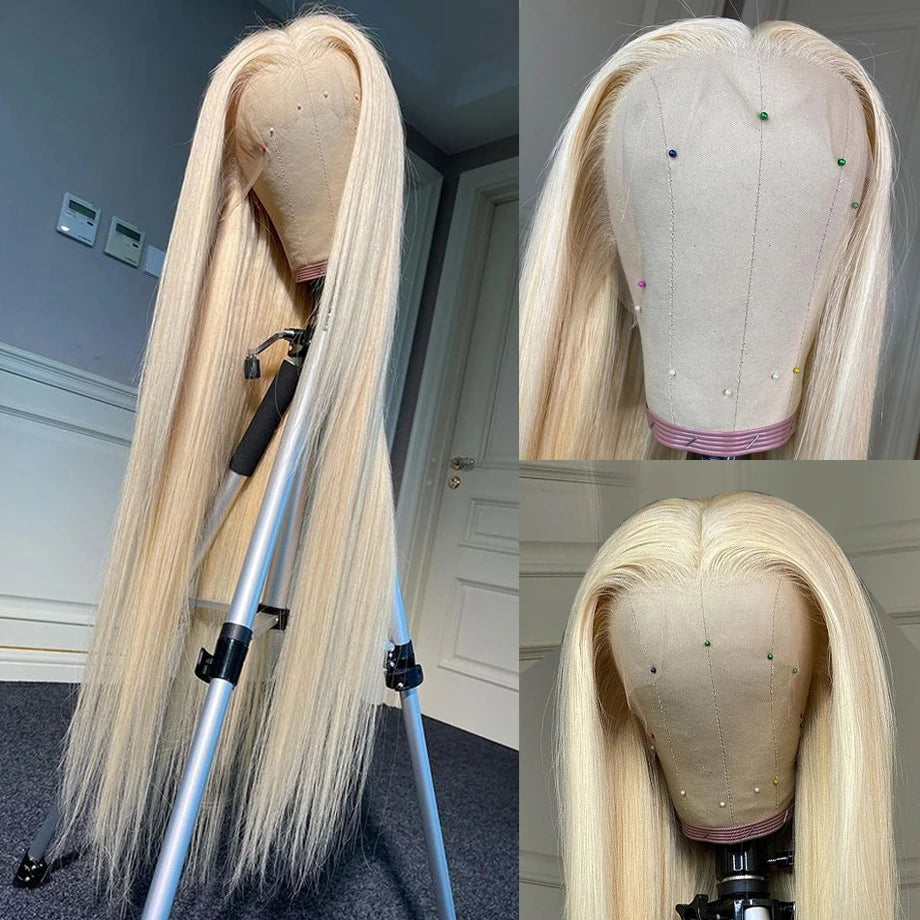 Pelucas de cabello humano rubio 613 Hd transparente liso