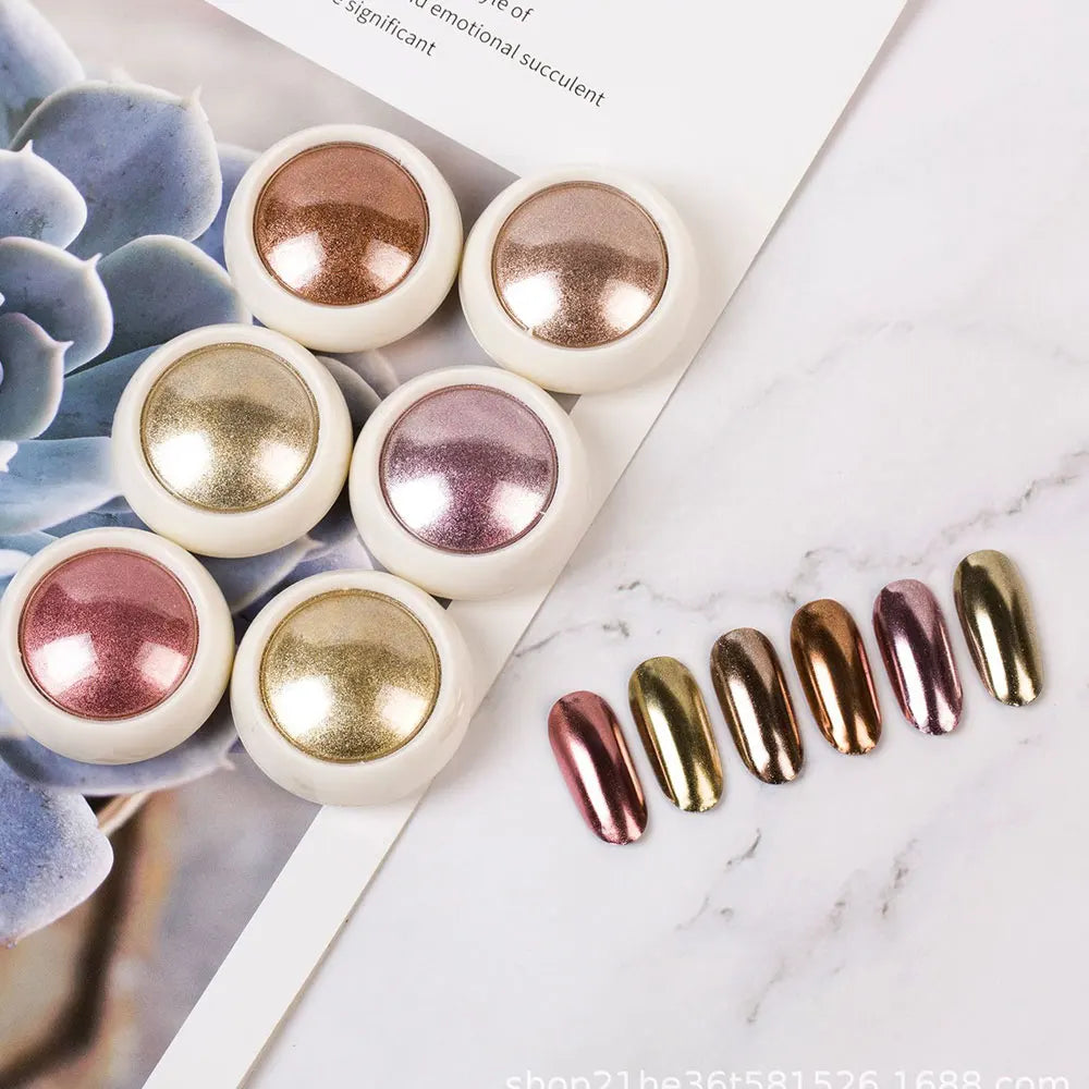 6Pcs Chrome Nail Powder Metallic Mirror Glitter Effect Holographic Metallic Chrome Powder for Nails Rose Gold Chrome Nail Powder