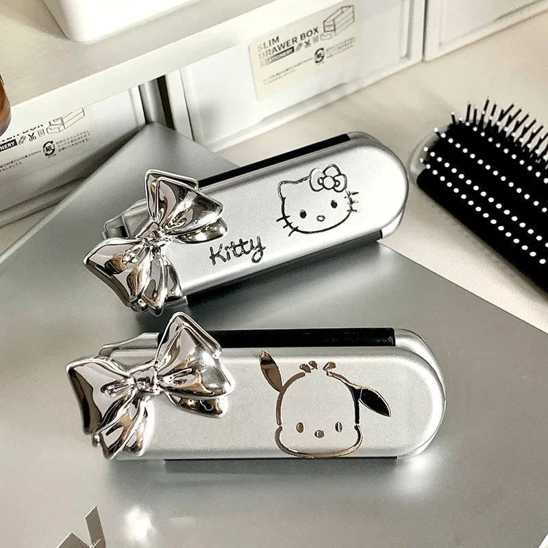 Peine plegable para el cabello de Sanrio Hello Kitty con espejo, peine pequeño portátil de viaje con diseño de anime My Melody Cinnamoroll