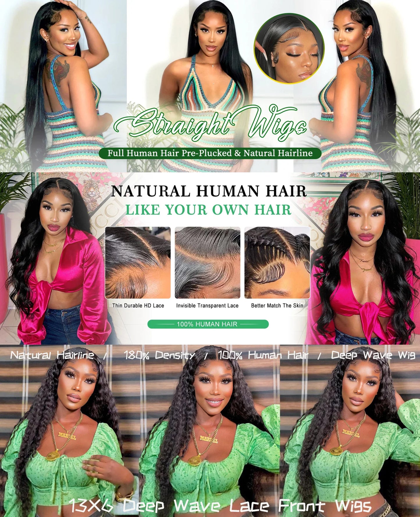 Deep Wave Glueless Wig Human Hair Ready To Wear And Go PrePlucked For Women Precut 13x6 Frontal