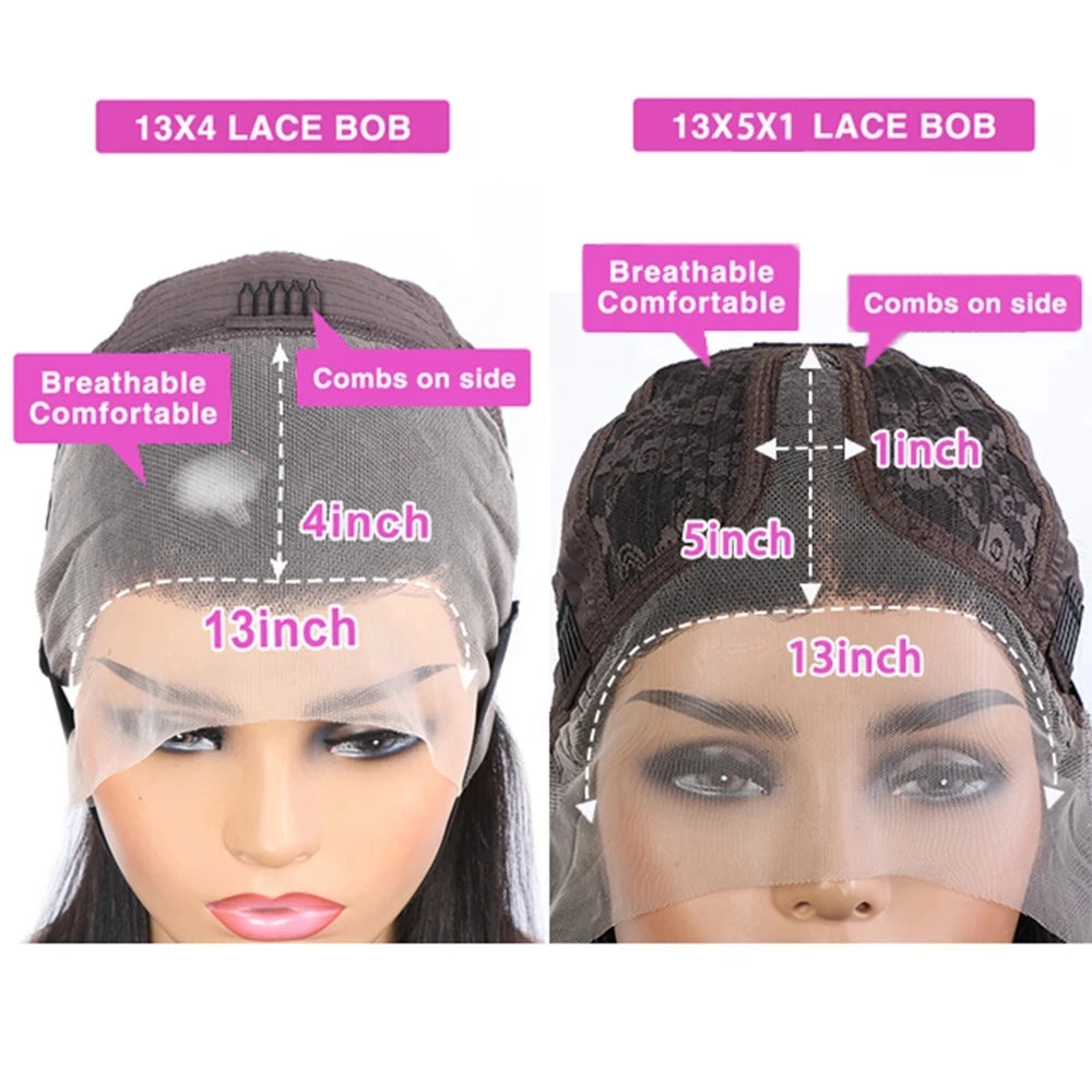 Peluca Bob corta SIN DESPLAZO Pelucas de cabello humano con ondas profundas Encaje transparente