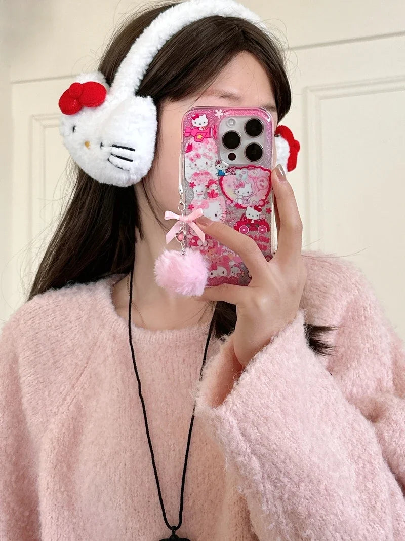 Bonita funda de teléfono con dibujos animados de Sanrio Y2K Hello Kitty con purpurina brillante para iPhone 15, 14, 13, 12, 11 Pro Max, carcasa rígida a prueba de golpes IMD