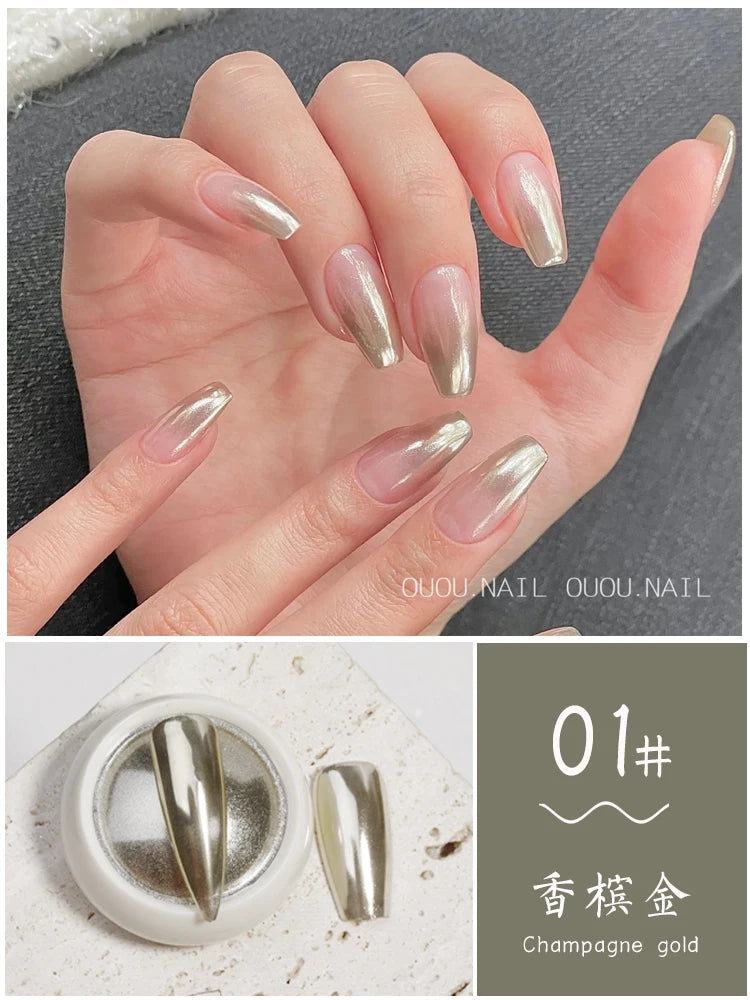 6Pcs Chrome Nail Powder Metallic Mirror Glitter Effect Holographic Metallic Chrome Powder for Nails Rose Gold Chrome Nail Powder