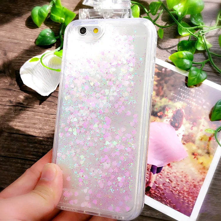 Love Heart Stars Glitter Phone Case For iPhone 15 14 13 12 11 Pro Max XS XR SE 2022 7 8 Plus Dynamic Liquid Quicksand Back Cover