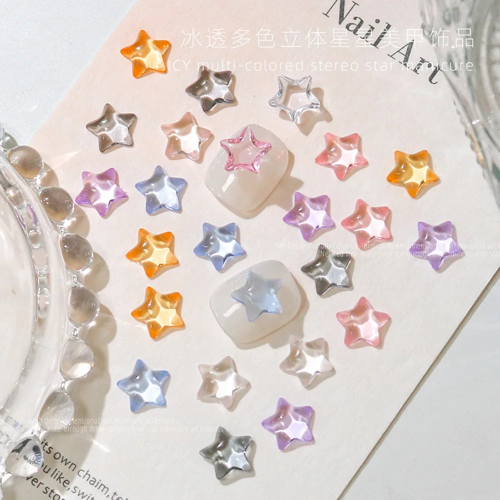 50 piezas de abalorios de estrella transparentes de colores variados para uñas, 10 mm, resina plana, diamantes de imitación, estrellas de cristal, joyería, decoración de uñas, manicura DIY*