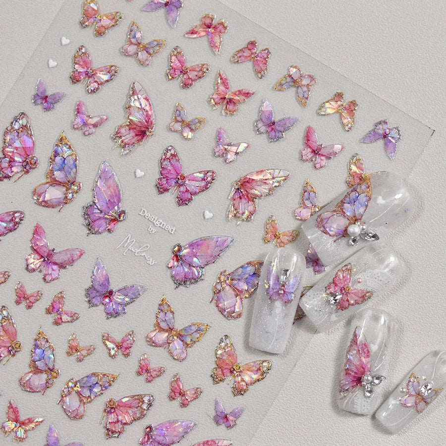 1 pieza de pegatinas para decoración de uñas con diseño de mariposa Aurora en relieve 5D, calcomanías autoadhesivas para decoración de uñas, suministros para uñas acrílicas 3D DIY