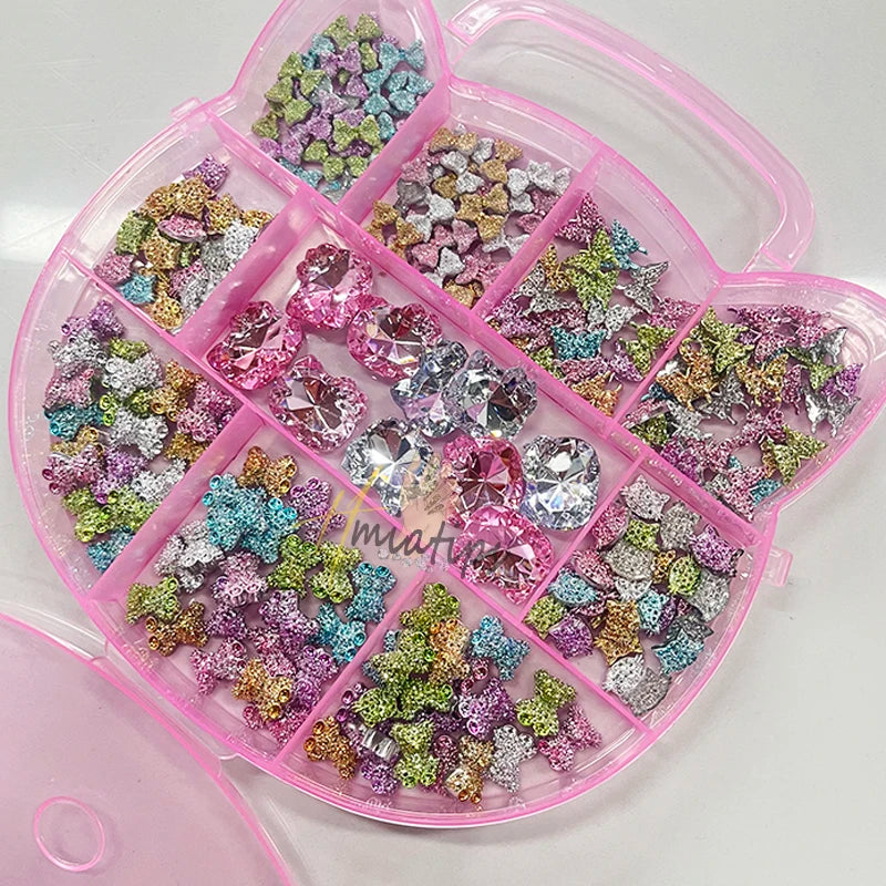 1box 3D Kawaii Crystal Rhinestones Bear/Cat Gems Glitter Acrylic Nail Art Rhinestons