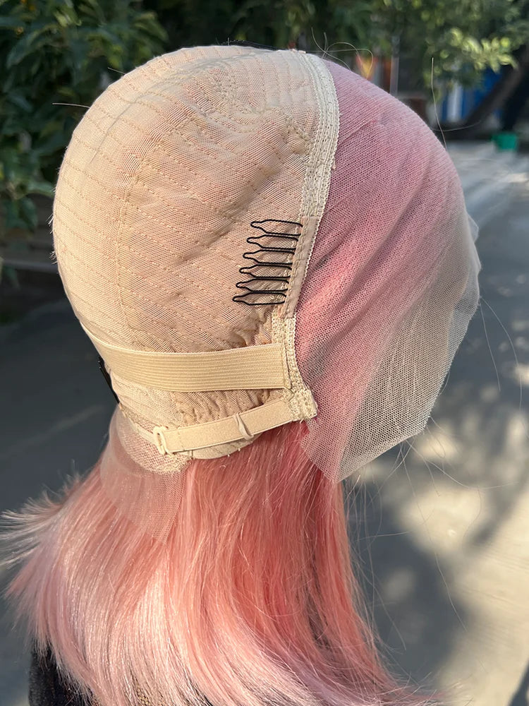 Pelucas frontales de encaje recto y corto de color Bob con encaje transparente pre-arrancado