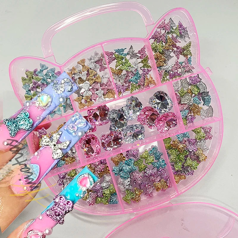 1box 3D Kawaii Crystal Rhinestones Bear/Cat Gems Glitter Acrylic Nail Art Rhinestons