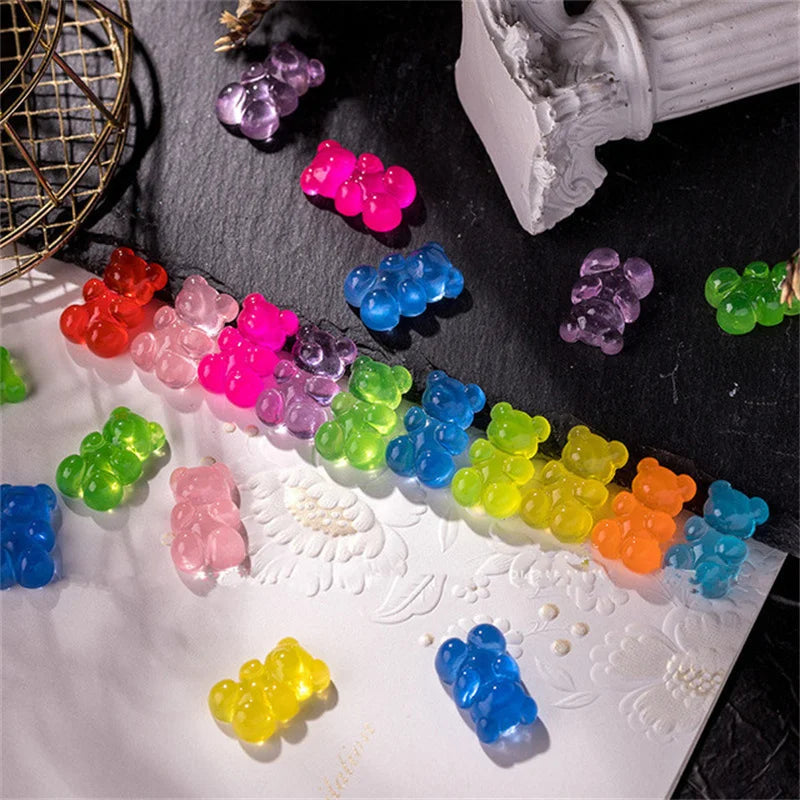 10 piezas de dijes de resina para decoración de uñas con dibujos de osos de gelatina en 3D, accesorios Kawaii, decoraciones para uñas a presión, suministros de bricolaje, piezas
