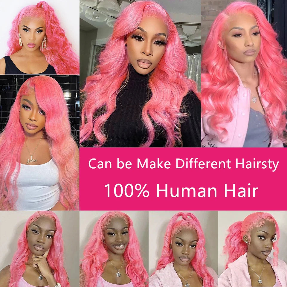 Light Pink Lace Front Wig Human Hair Wigs Body WAVE