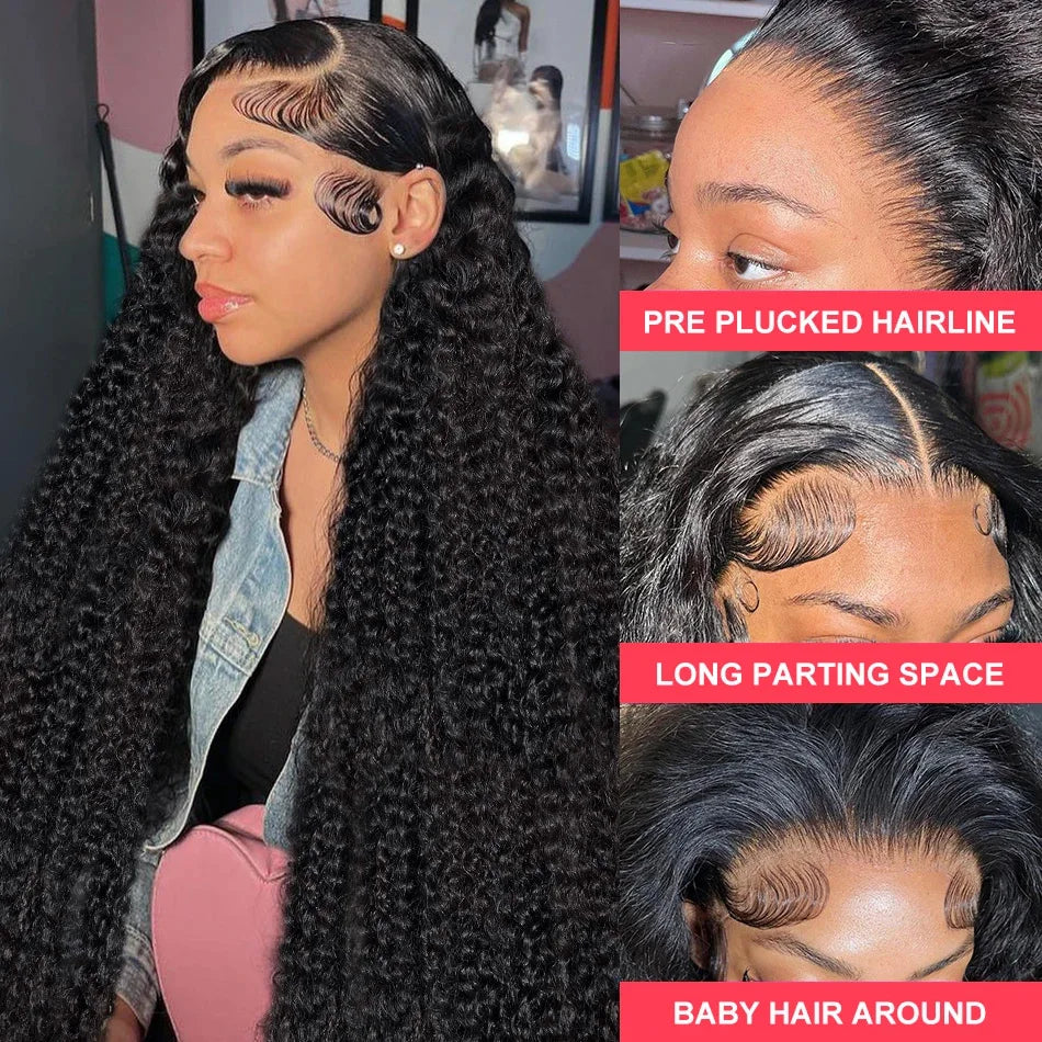 Perruque frontale en cheveux humains bouclés, densité 250, 13x6, HD, transparente, ondulée, 40 pouces