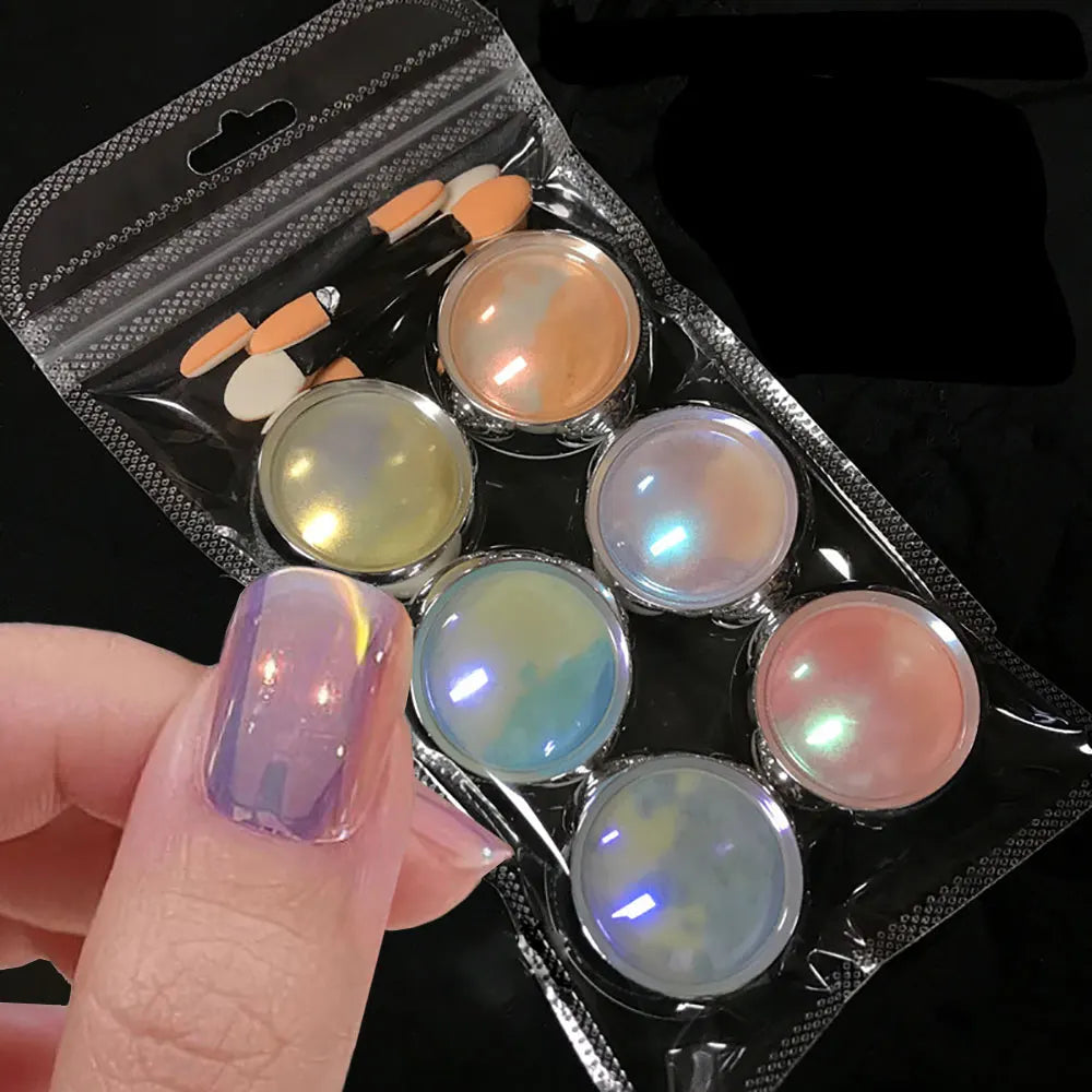 6Pcs Chrome Nail Powder Metallic Mirror Glitter Effect Holographic Metallic Chrome Powder for Nails Rose Gold Chrome Nail Powder