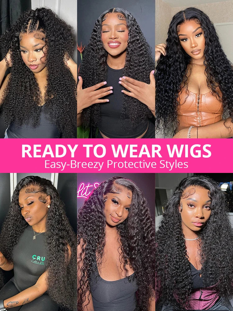 Deep Wave Glueless Wig Human Hair Ready To Wear And Go PrePlucked For Women Precut 13x6 Frontal