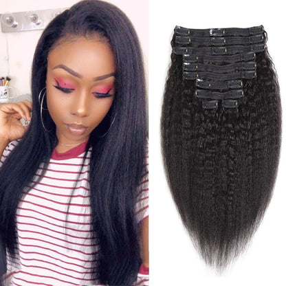Extensiones de cabello humano Afro Kinky Straight con clip, 120 g/juego (se recomiendan 2 juegos)