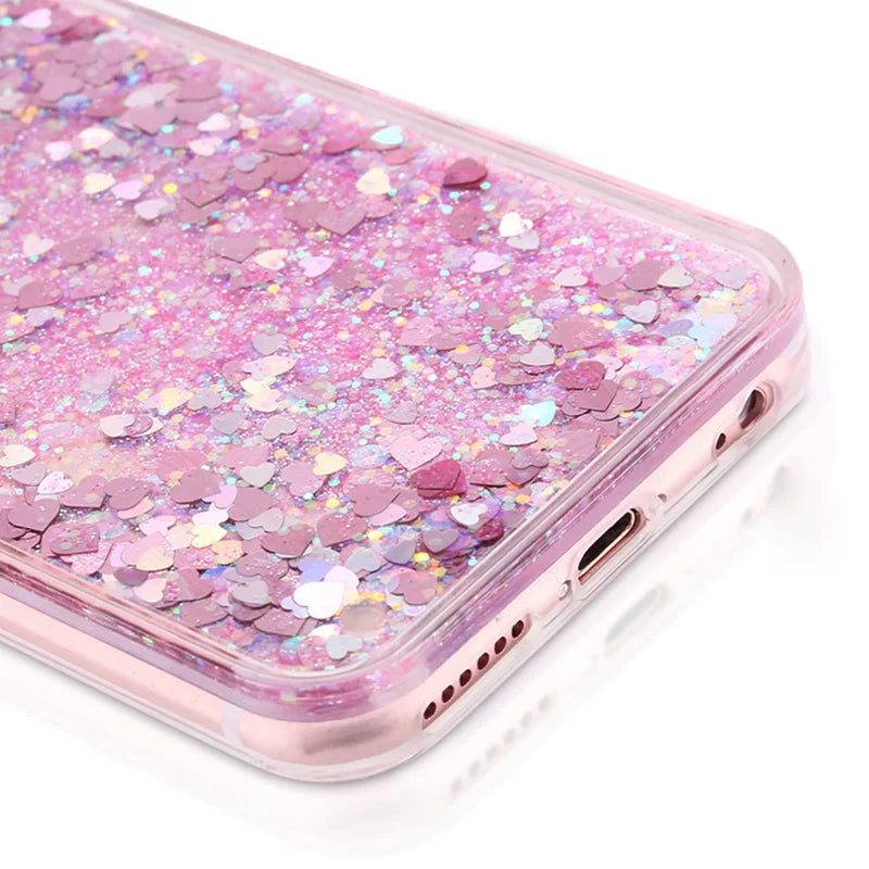 Love Heart Glitter Case For iphone 15 14 13 12 11 Pro Max X XR XS MAX 7 8 Plus SE 2 Coque Liquid Quicksand Bling Sequins Cover