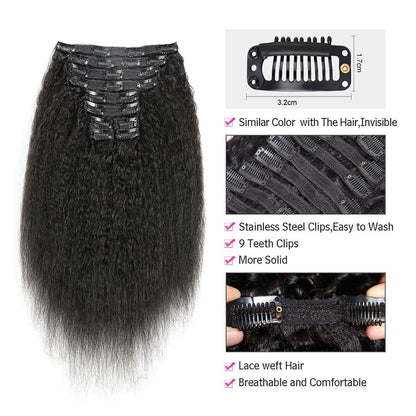 Extensiones de cabello humano Afro Kinky Straight con clip, 120 g/juego (se recomiendan 2 juegos)