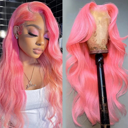 Perruque Lace Front Wig Body Wave Rose Clair 13x4 Perruques de Cheveux Humains Perruque Colorée Transparente 13x6 HD Perruques Lace Frontale Pour Femmes 180 Densité