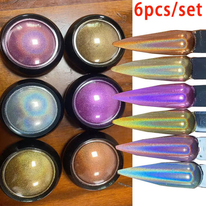 6Pcs Chrome Nail Powder Metallic Mirror Glitter Effect Holographic Metallic Chrome Powder for Nails Rose Gold Chrome Nail Powder