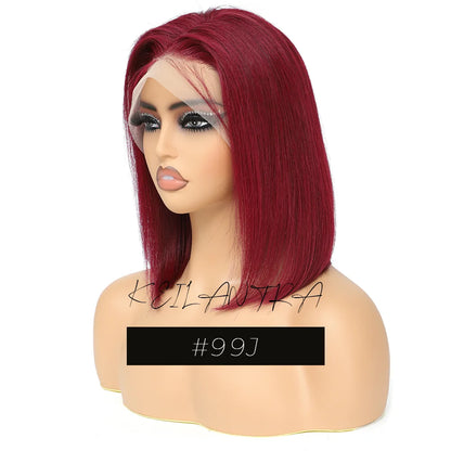 Pelucas frontales de encaje recto y corto de color Bob con encaje transparente pre-arrancado