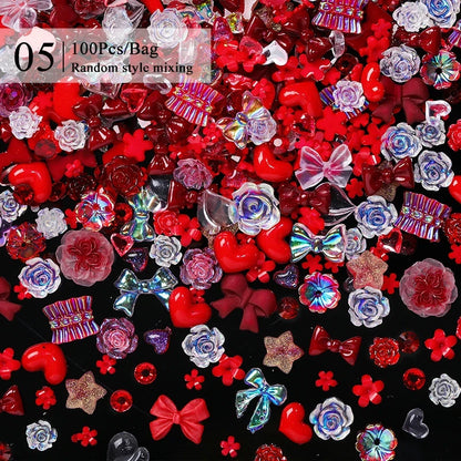 1Bag Mixed Colorful Jelly Ribbon Bowknot Nail Art Charm 3D Transparent Candy Colorful Nail Decoration DIY Nail Parts