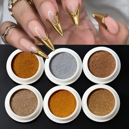 6Pcs Chrome Nail Powder Metallic Mirror Glitter Effect Holographic Metallic Chrome Powder for Nails Rose Gold Chrome Nail Powder