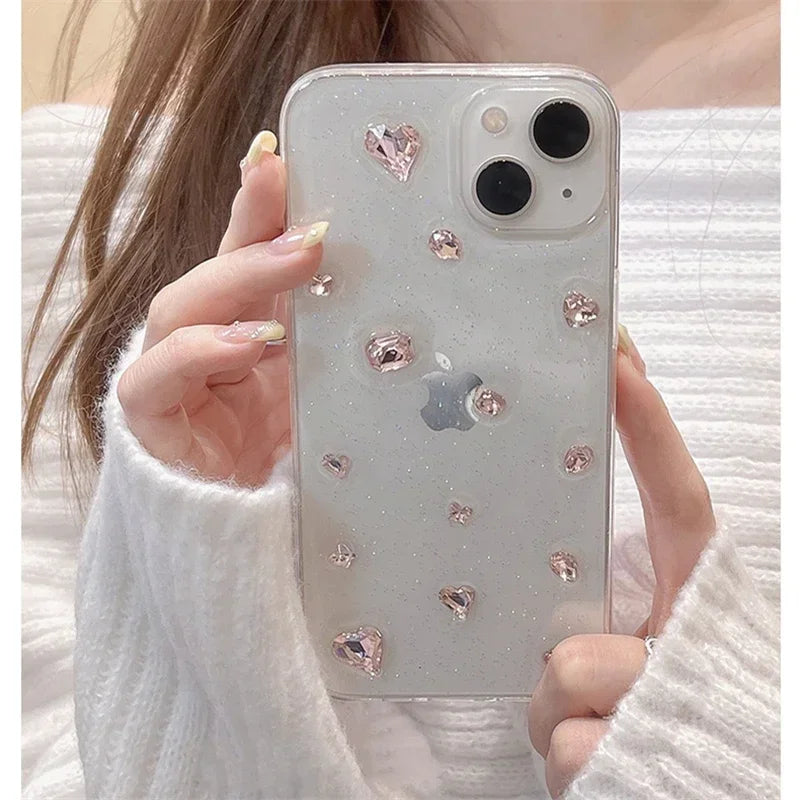 Coque de téléphone en époxy rose à paillettes coréennes pour iPhone 14 13 12 11 Pro Max X XS XR 7 8 SE 3
