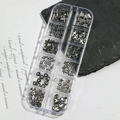 12 grilles vintage en forme de croix en alliage de zinc bijoux ongles fournitures coeur et étoile en métal y2k décoration d'ongles pour femmes filles