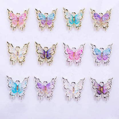 10 piezas de abalorios de mariposa 3D para decoración de uñas, diseño de mariposa radiante y transparente con degradado, accesorios exquisitos para uñas DIY