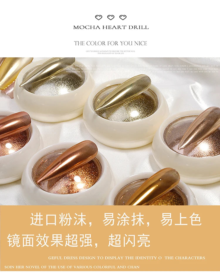 6Pcs Chrome Nail Powder Metallic Mirror Glitter Effect Holographic Metallic Chrome Powder for Nails Rose Gold Chrome Nail Powder