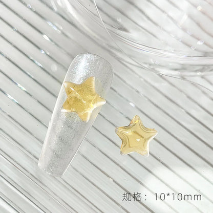 50Pcs Mix Color Ice Transparent Star Nail Charm 10mm Flat Resin Rhinestone Parts Crystal Stars Jewelry Nail Decor DIY Manicure*